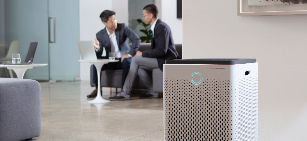 business professionals in office with air purifier