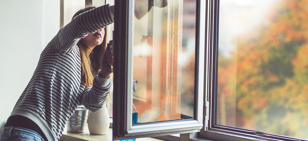 Woman cleaning windows