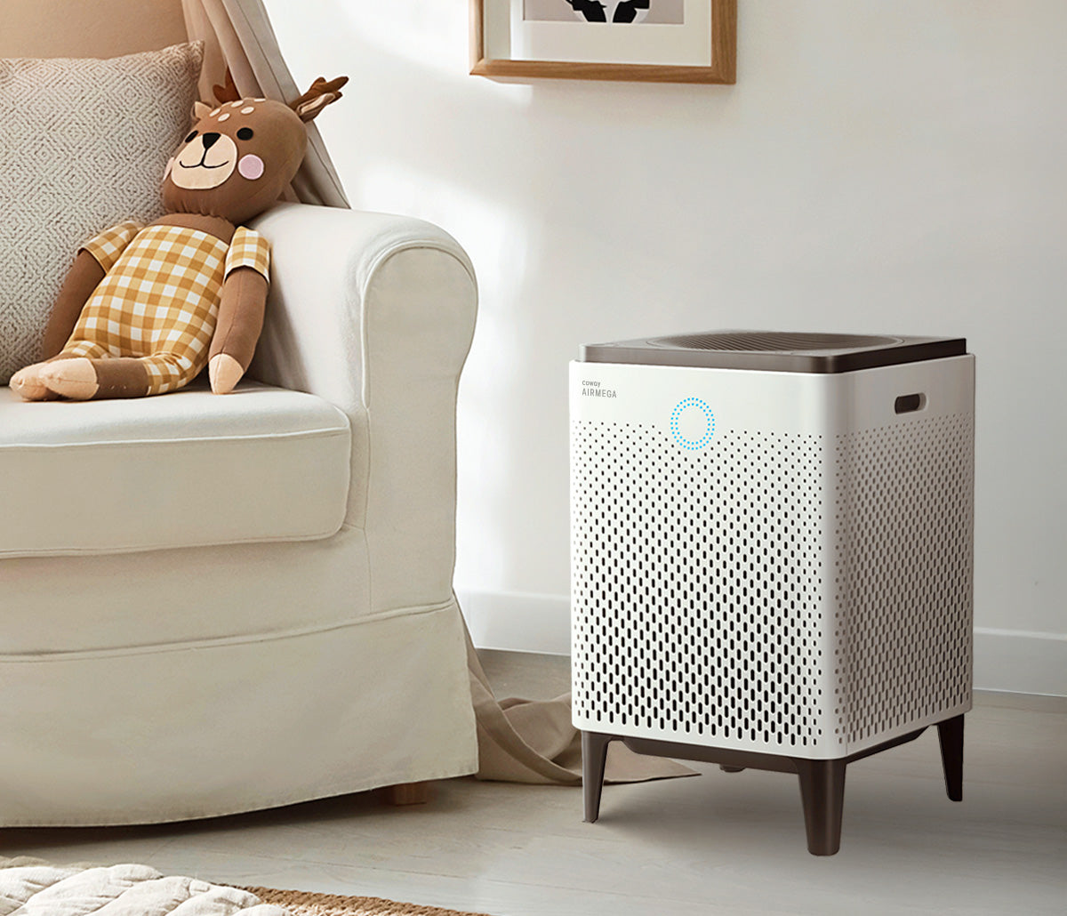 Airmega 400 white in a well lit living room