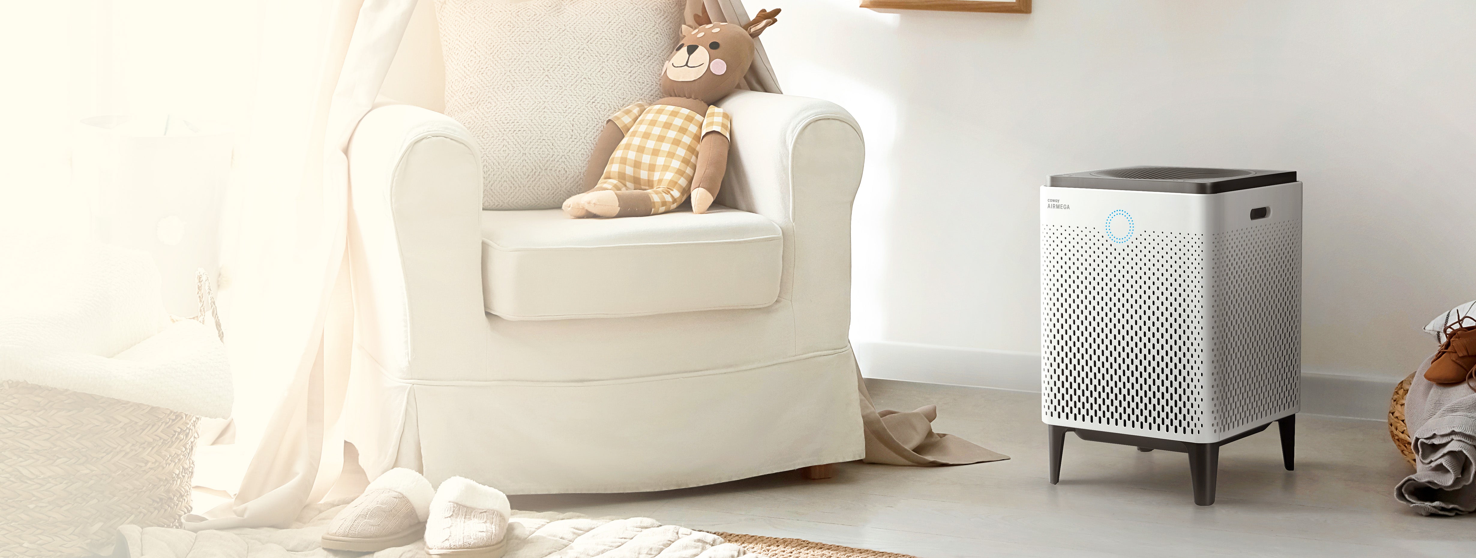 Airmega 400 white in a well lit living room